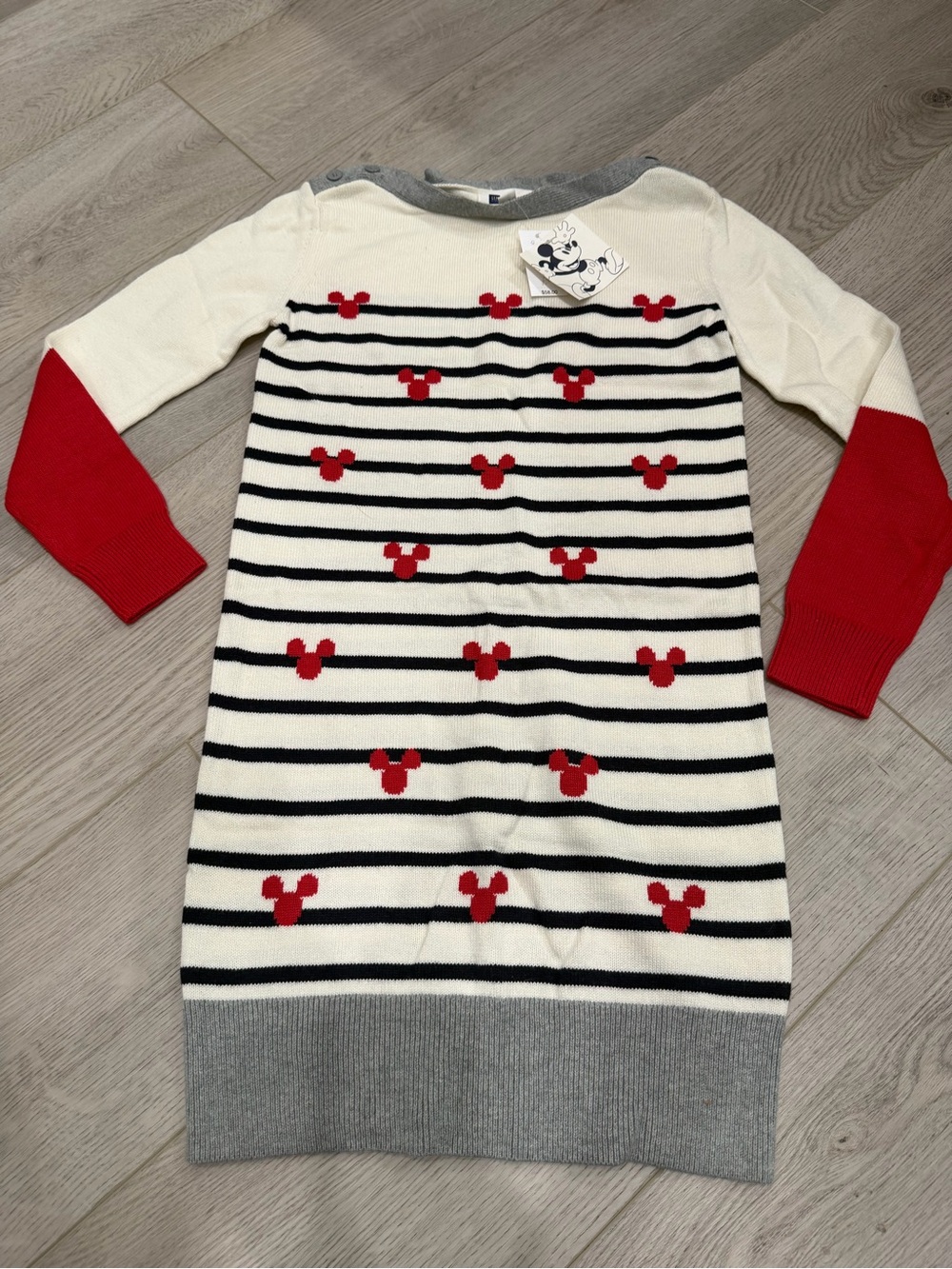 GAP Cream & Black Striped Knit Dress with Red Accent Mickey Motifs